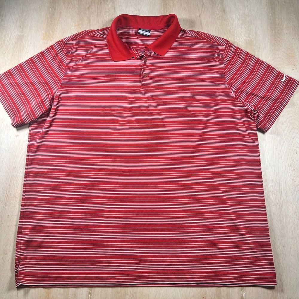 Nike Golf Dri-FIT Polo Shirt Mens 3XL Red White Striped Short Sleeve Performance